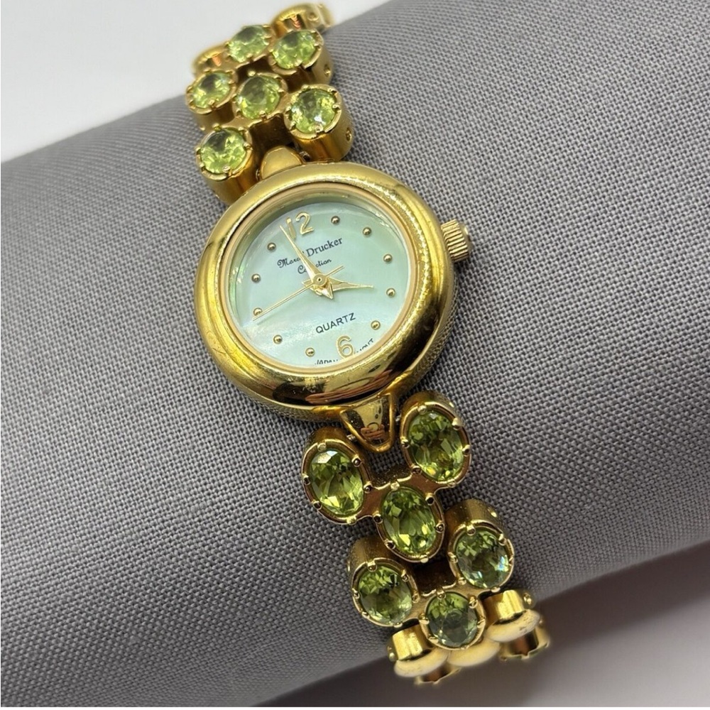 Marcel Drucker Collection Watch Gold Tone Green Peridot Gemstone Japan